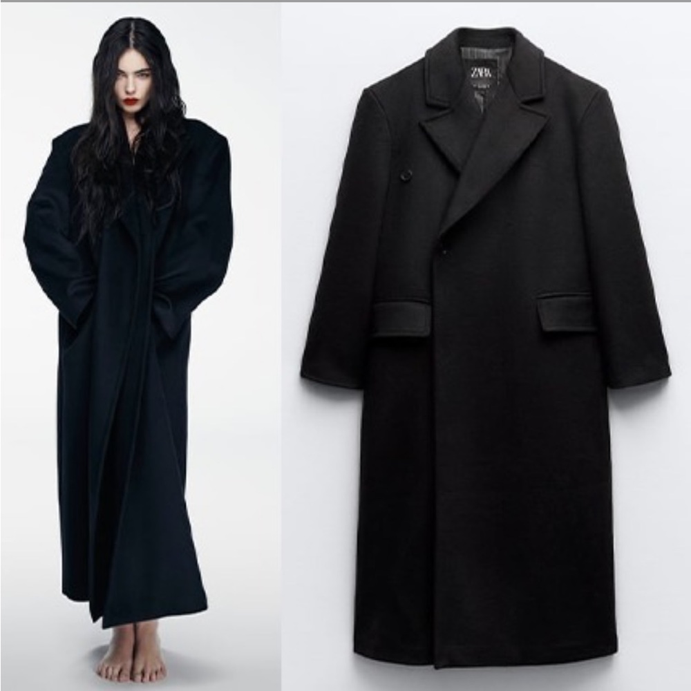 Zara Oversized wool blend Coat  Limited Edition Black NWT M Maxi Coat 1255/846